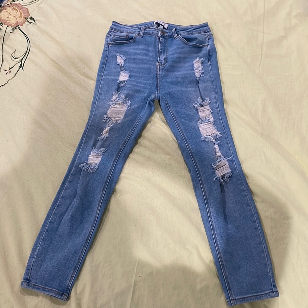 WAX Distressed Frayed Jeans - Light Wash